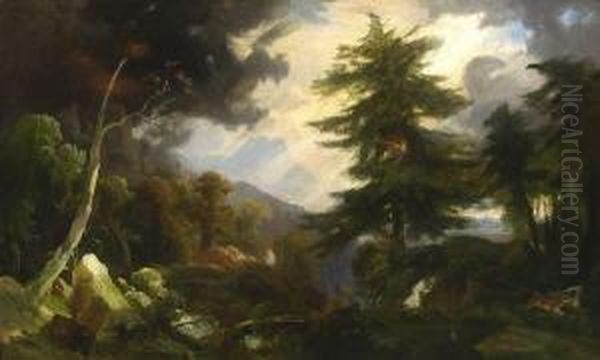 Gewitter Uber Sudlicher Gebirgslandschaft. Oil Painting by Julius Albert Elsasser