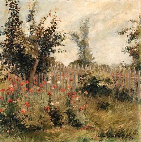 Flowers Along The White Picket Fence Oil Painting by Lydia Field Emmet
