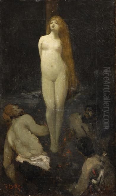 Hexenverbrennung. Oil Painting by Fedor Encke