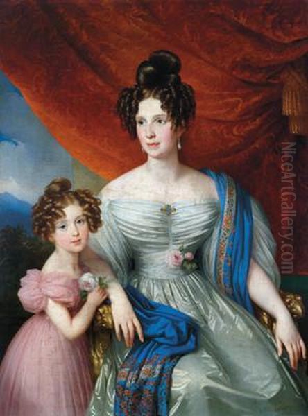 Madre E Figlia Oil Painting by Johann Nepomuk Ender