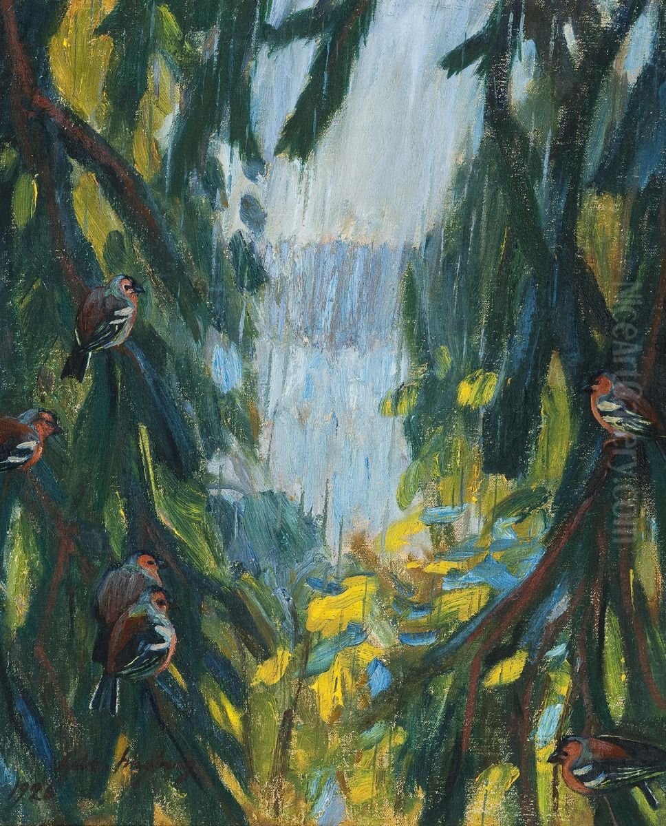 Bullfinches Oil Painting by Gabriel Engberg