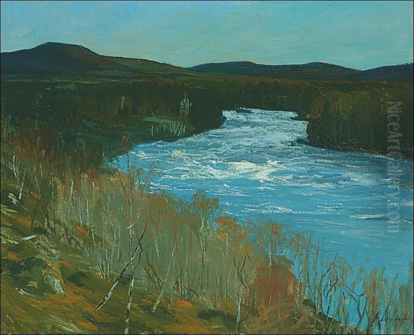 Janiskoski Rapids In Lapland Oil Painting by Gabriel Engberg