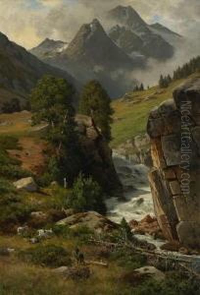 Gebirgsbach Im Oberen Otztal. Oil Painting by Georg Hermann Engelhardt
