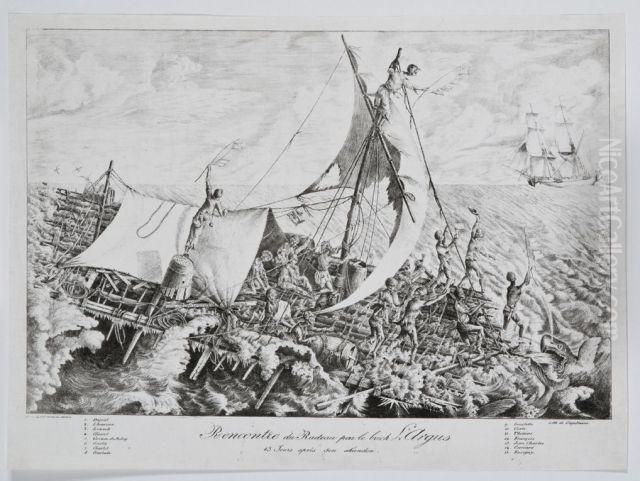 Rencontre Du Radeau Par Le Brick L'argus / 13 Jours Apres Sonabandon. Oil Painting by Gottfried or Godefroy Engelmann