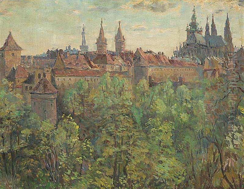 A View Of Prague Castle Oil Painting by Ferdinand Engelmuller