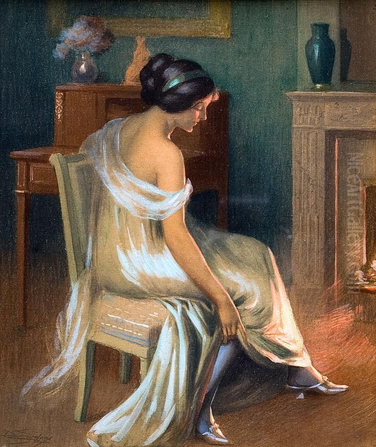 Femme Assise Devantl'atre Oil Painting by Delphine Enjorlas