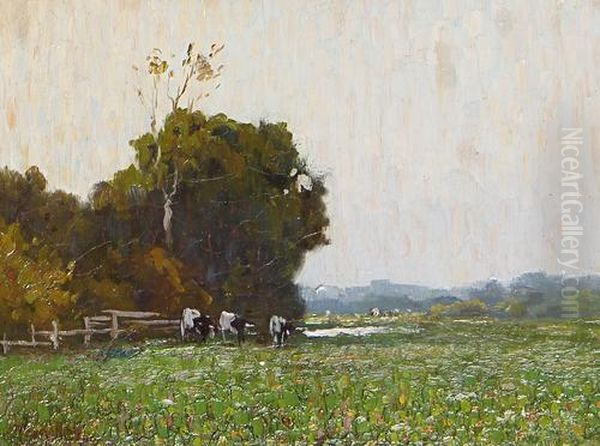 Cows In A Summer Meadow Oil Painting by John Joseph Enneking