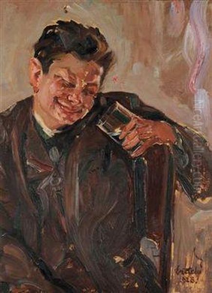 A Drinker Oil Painting by Bela Erdelyi