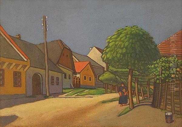 Falusi Utca Oil Painting by Bela Erdelyi