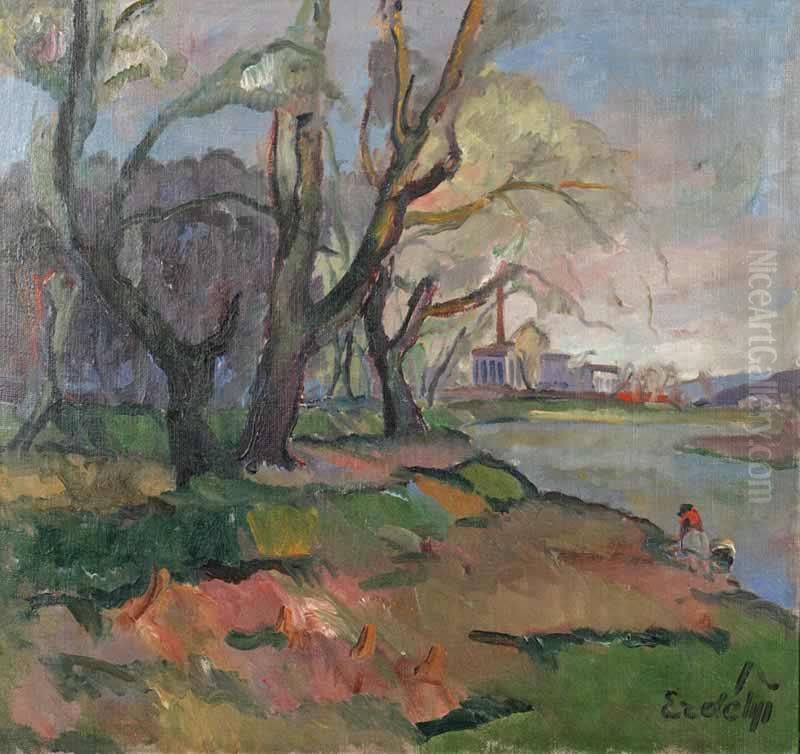 A Landscape With A River Oil Painting by Bela Erdelyi