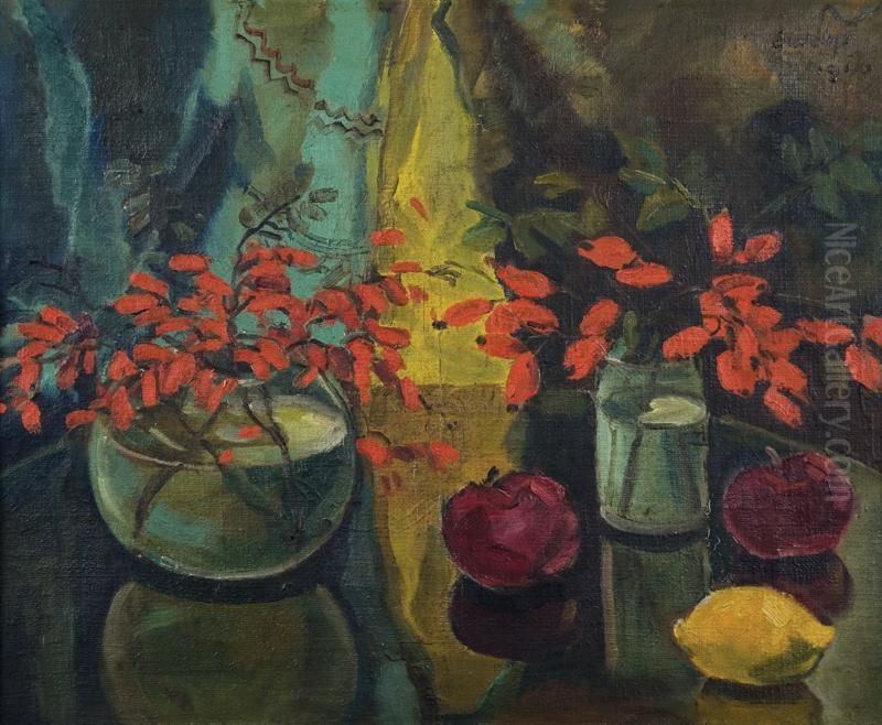 Zatisi S Kvetinami, Sipkema Jablky Oil Painting by Bela Erdelyi