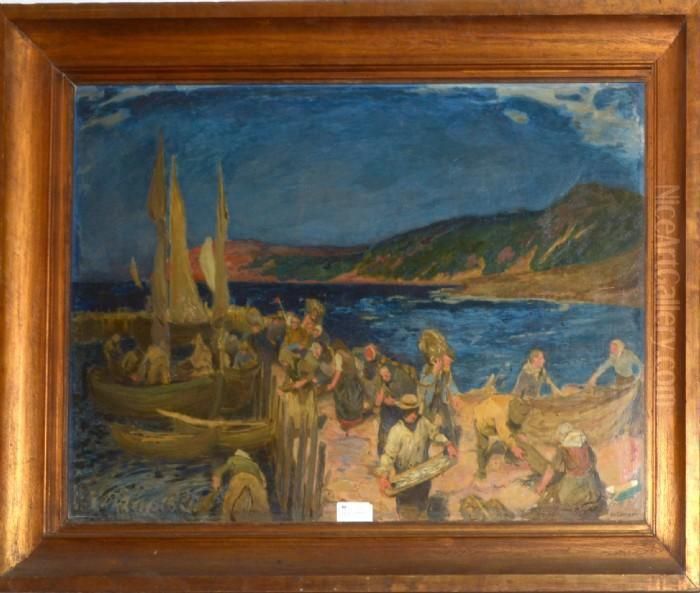 Sillfiskare Vid Kullen Oil Painting by Axel Erdmann