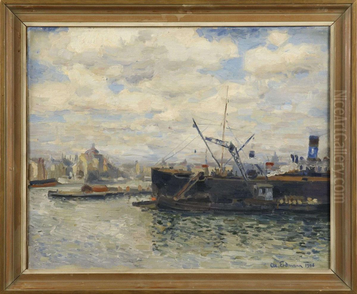 Lastangare I Stadsgarden Oil Painting by Axel Erdmann