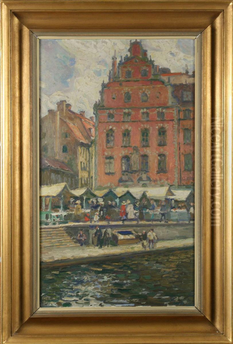 Petersenska Huset - Munkbron Oil Painting by Axel Erdmann