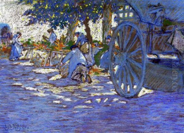 St Valery Market Oil Painting by Edward Frederick Ertz