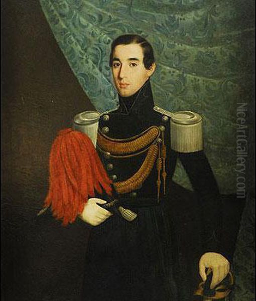 Retrato De Caballero Joven Con Uniforme De Capitan De Infanteria Oil Painting by Antonio Maria Esquivel Suarez de Urbina