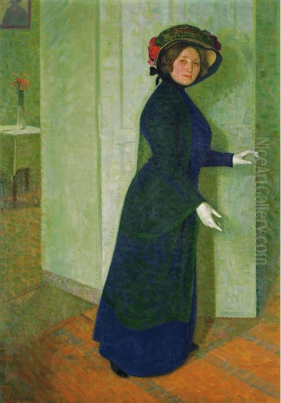 Portrait D'une Elegante Au Chapeau Oil Painting by David Estoppey