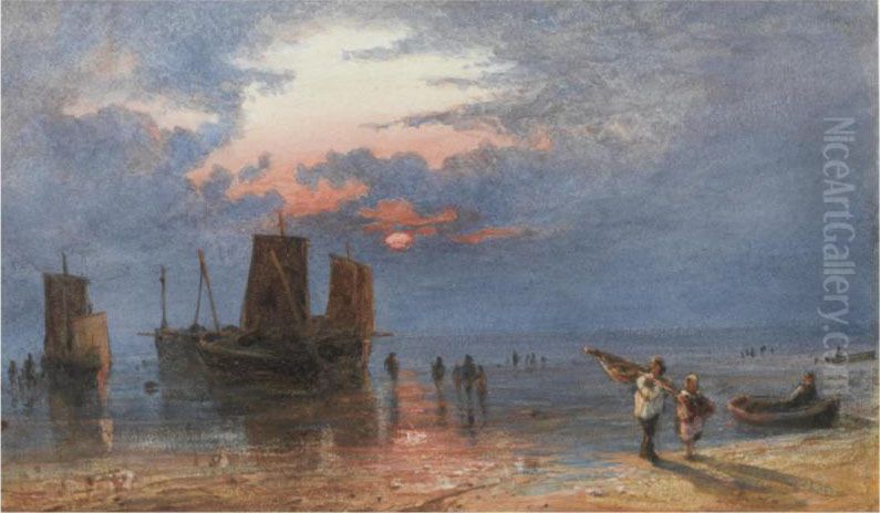 Sunset On Brighton Sands Oil Painting by Samuel Thomas George Evans, R.W.S.