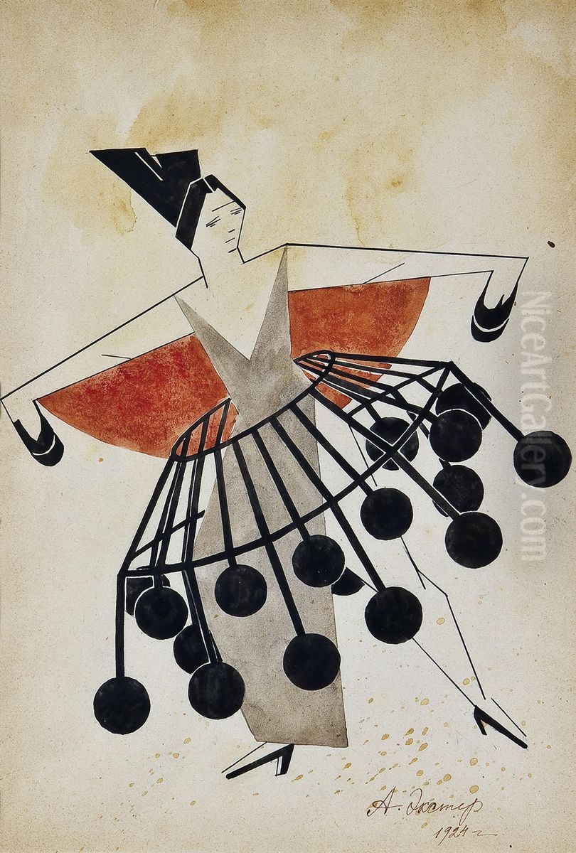 Kostumentwurf Zu Dem Theaterstuck ''the Phantom Lady''. Oil Painting by Alexandra Alexandrov Exter