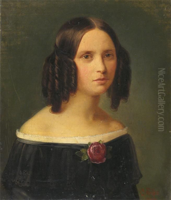 Portraits Of Louis Vohsen And His Wife Fanny Vohsen Oil Painting by Carl Eybe