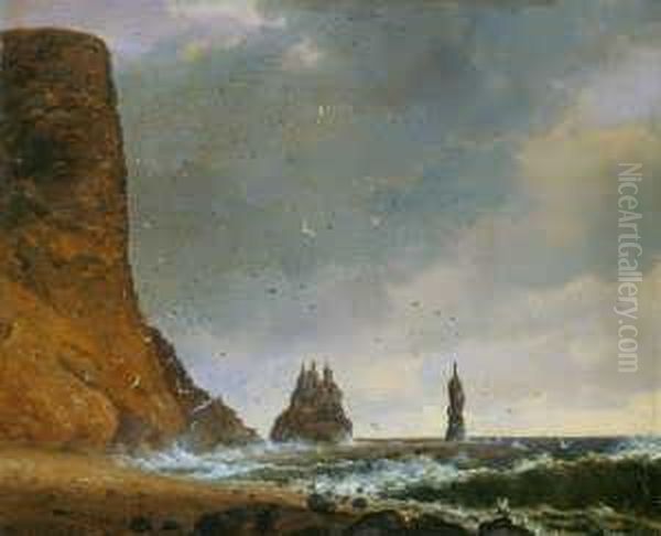 Felsige Kustenlandschaft Auf Island.
 Monogrammiert Und Datiert Unten Rechts: Ce (ligiert) Oil Painting by Johann Christian M. Ezdorf
