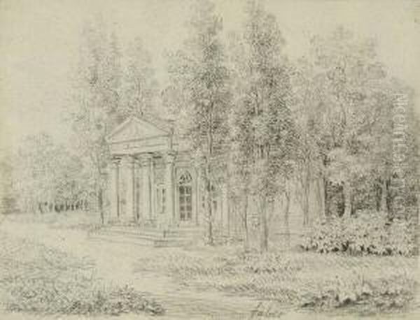 Pavillon In Parklandschaft. Oil Painting by Karl Gottfried Traugott Faber