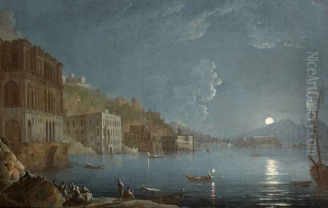 Vue De La Baie De Naples Par Pleine Lune Depuis Posilippo Oil Painting by Pietro Fabris