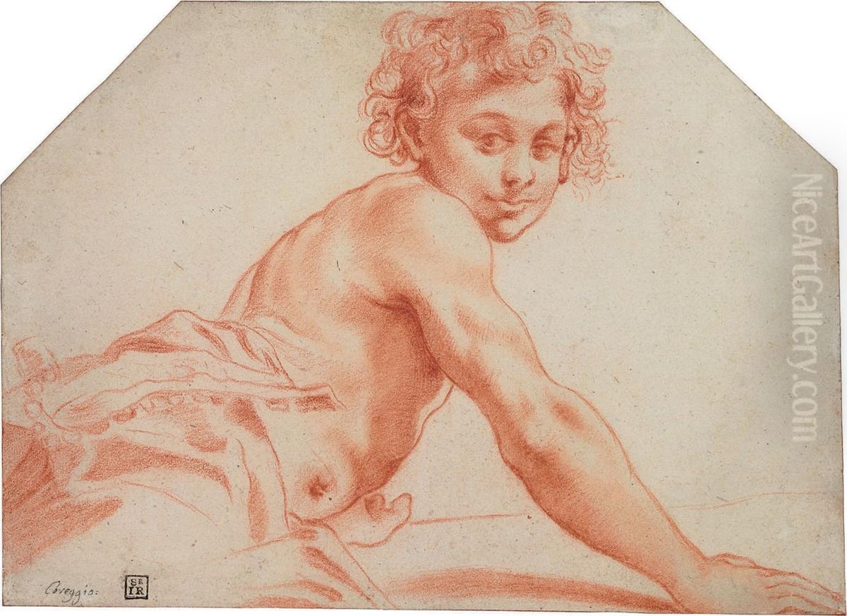A Seated Male Youth, His Torso Bare Oil Painting by Pietro Faccini