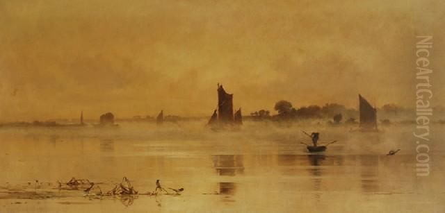 Misty Morning On Theriver Oil Painting by Edward Henry Fahey