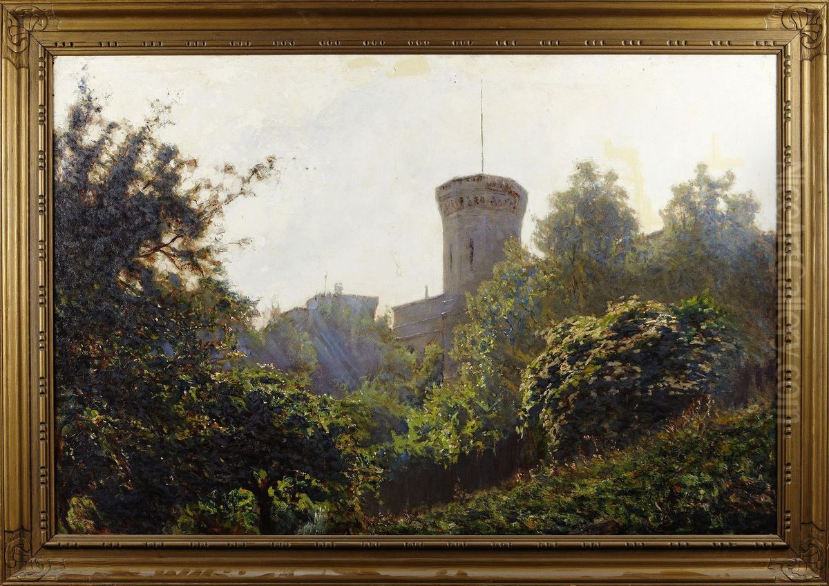 Landskap MedSlott Oil Painting by Axel Fahlcrantz