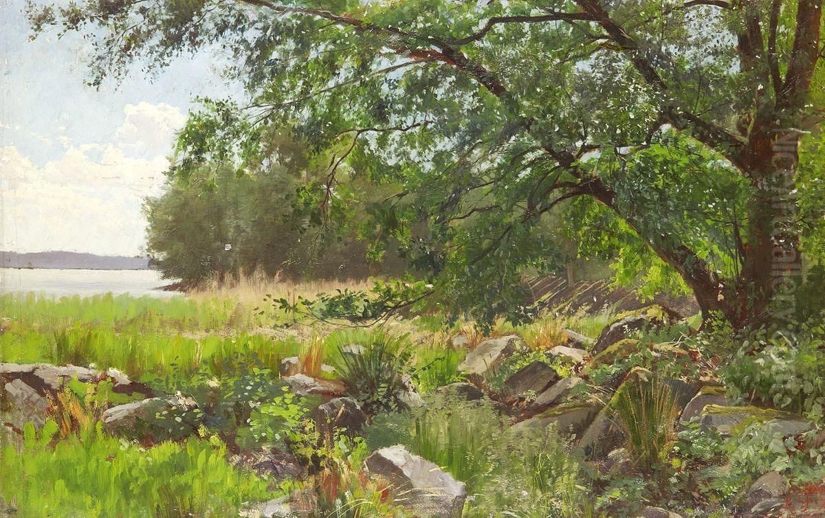 Insjolandskap Oil Painting by Axel Fahlcrantz