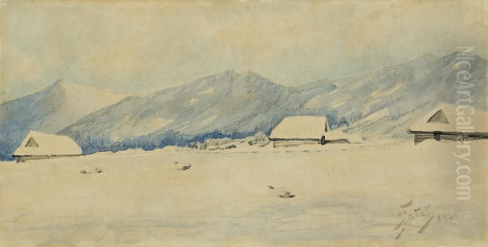 Winter At Podhale Oil Painting by Julian Falat