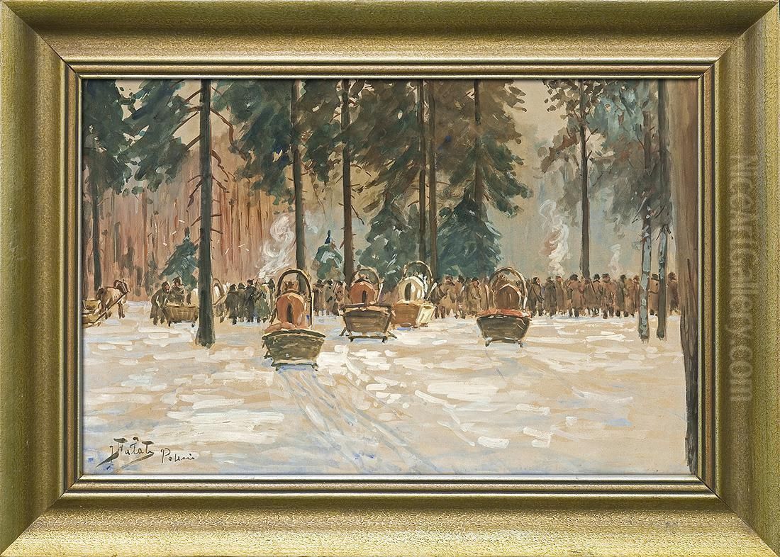 Hunt In Polesie Region Oil Painting by Julian Falat