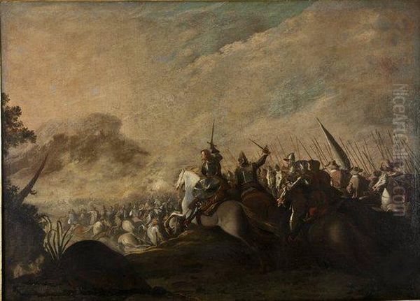 Scontro Di Cavalieri Oil Painting by Anielo Falcone