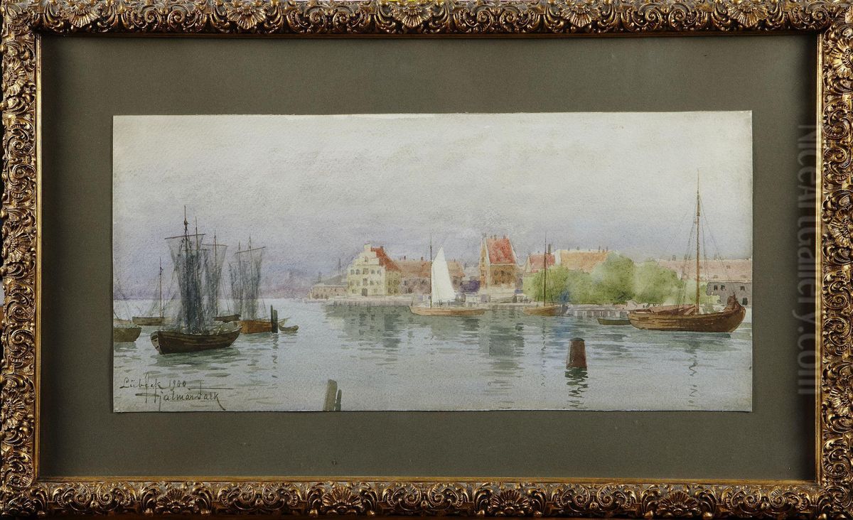 Hamnmotiv Franlubeck Oil Painting by Hjalmar Falk