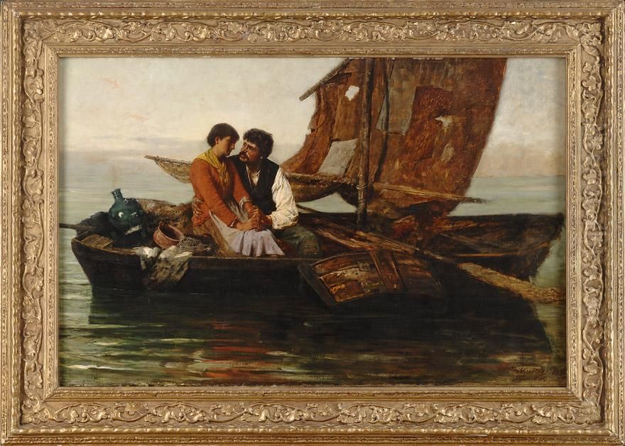 Italienisches Fischerpaar. Oil Painting by Richard Falkenberg