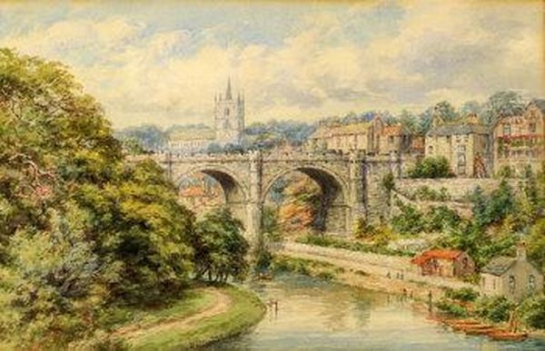 Knaresborough, North Yorkshire, A View Of The Viaduct Over The River Nidd Oil Painting by George Fall