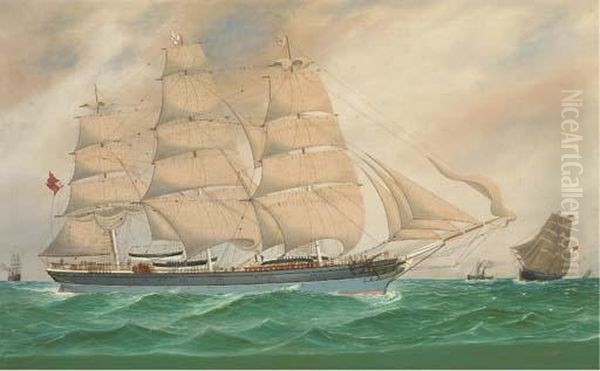 The British Full-rigger Wiltshire And Other Shipping At Sea Oil Painting by J. Fannen