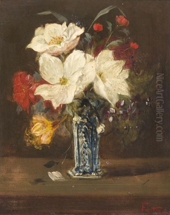 Vase Of Flowers Oil Painting by Victoria Dubourg