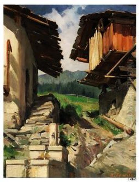 Case In Val D'ayas Oil Painting by Eugenio Farello