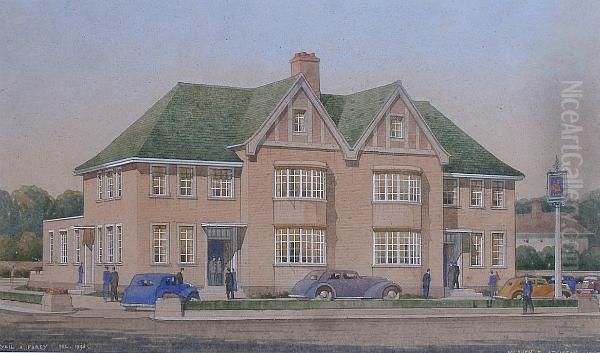 An Architectural Drawing, The Exterior Of An Inn, Designed By Wilburn And Atkinson Oil Painting by Cyril Arthur Farey