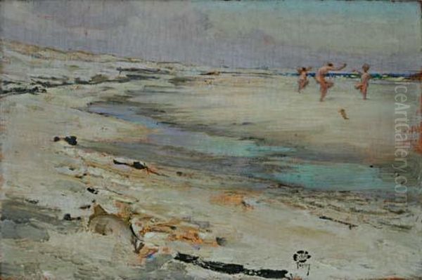Children On A Beach Oil Painting by Richard Blossom Farley