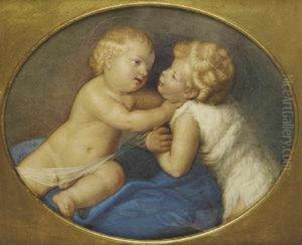 Christ Child And St John The Baptist; A Pair Of Classical Putti Oil Painting by Eliseo Tuderte Fattorini