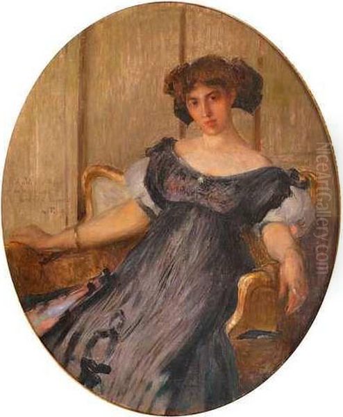 Elegante Assise Dans Un Fauteuil Oil Painting by Leon Jean Joseph Fauret