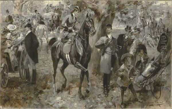 Retour De Chasse A Cour Oil Painting by Leon Jean Joseph Fauret