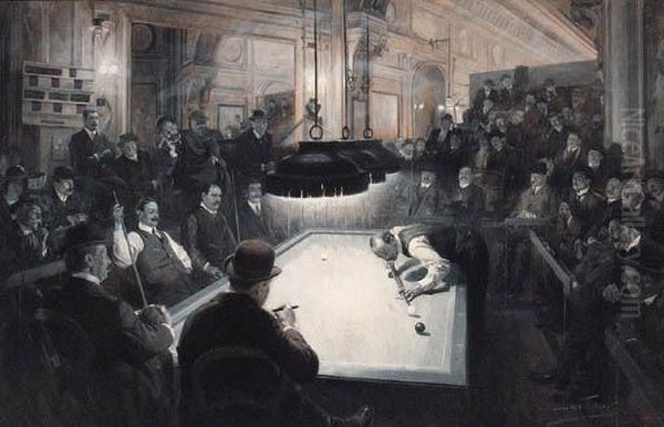 L'academie De Billiard Oil Painting by Leon Jean Joseph Fauret