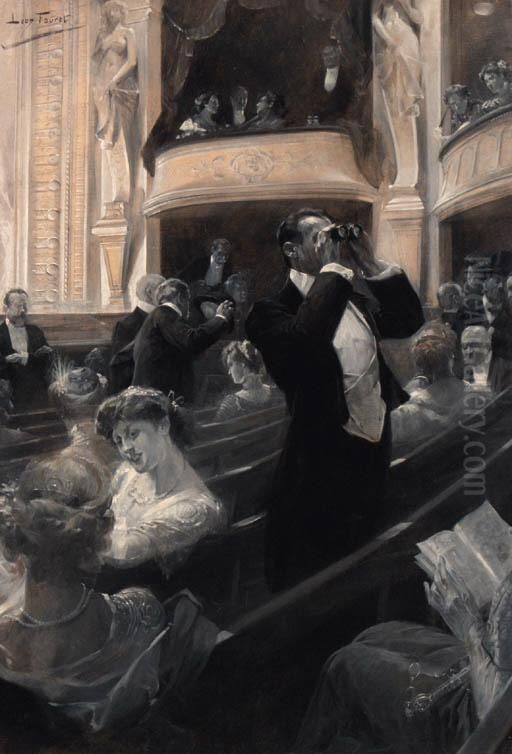 Au Theatre Oil Painting by Leon Jean Joseph Fauret
