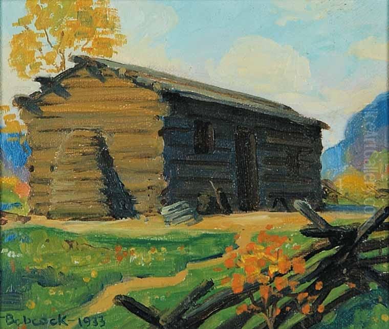 Untitled - Summer Cabin Oil Painting by Richard Fayerweather Babcock