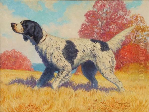 Hunting Dog In Fall Landscape Oil Painting by Richard Fayerweather Babcock
