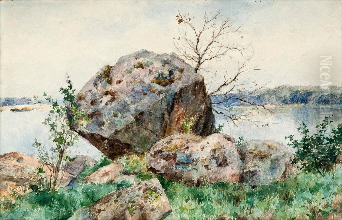 Rock On The Shore Oil Painting by Maria Fedorova